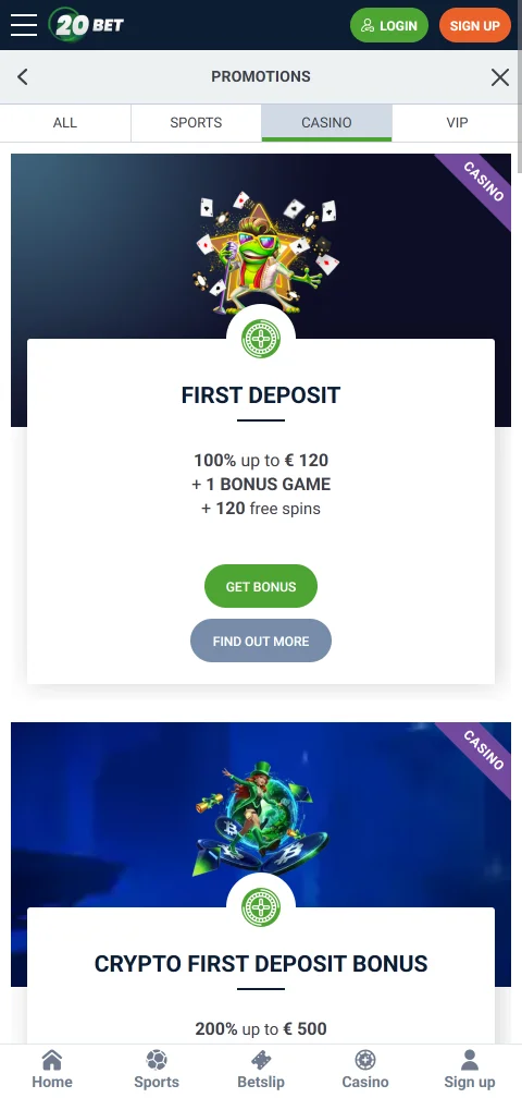 Cajero móvil de 20bet Casino con WebPay, MACH y criptomonedas en pesos chilenos