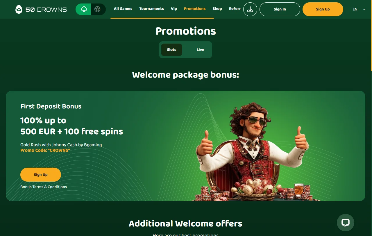 Catálogo de 50 Crowns Casino con slots de Pragmatic Play y Nolimit City