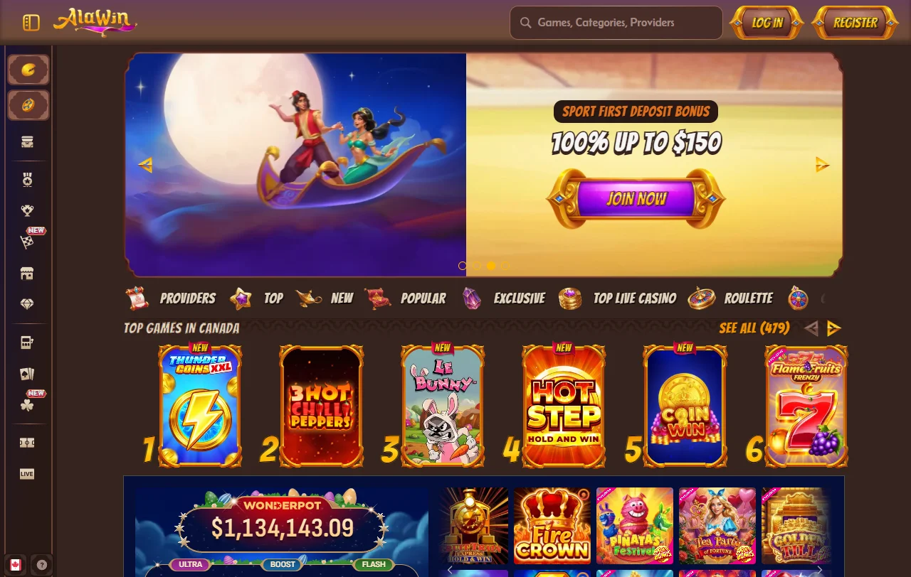 Portada de Alawin con casino, sportsbook y acceso a promociones vigentes