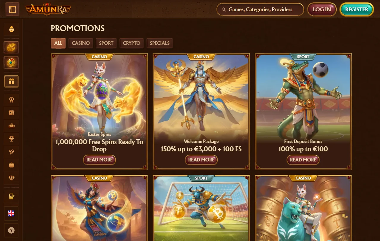 Catálogo de tragamonedas y casino en vivo de AmunRa Casino con unos 120 proveedores