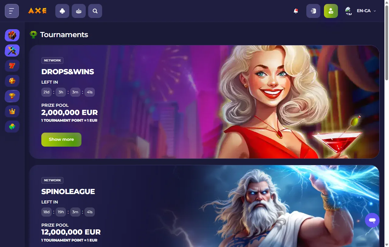 Paquete de bienvenida de Axe Casino repartido en cuatro depósitos con free spins