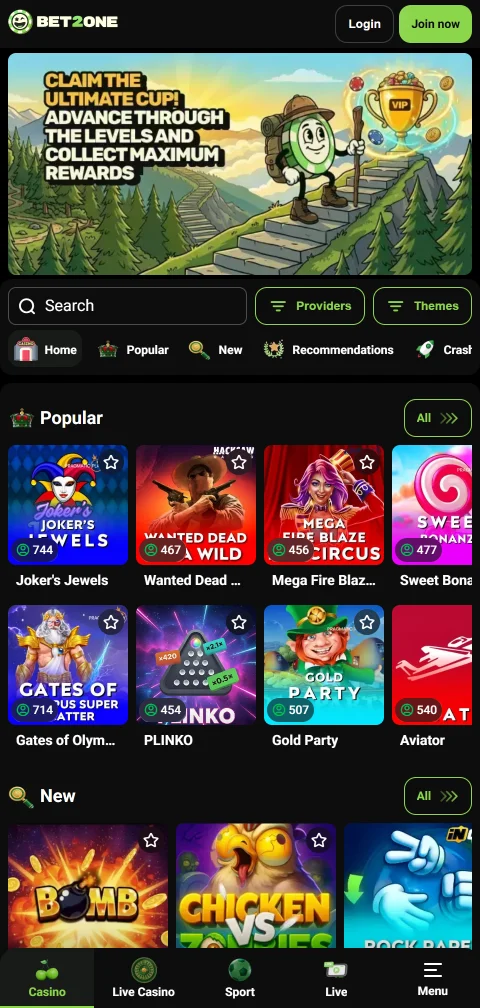 Bet2one Casino en un celular a través del navegador sin app