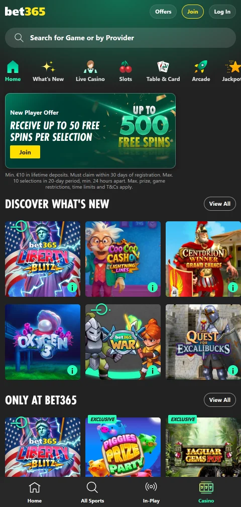 bet365 Casino en la aplicación móvil para iOS y Android