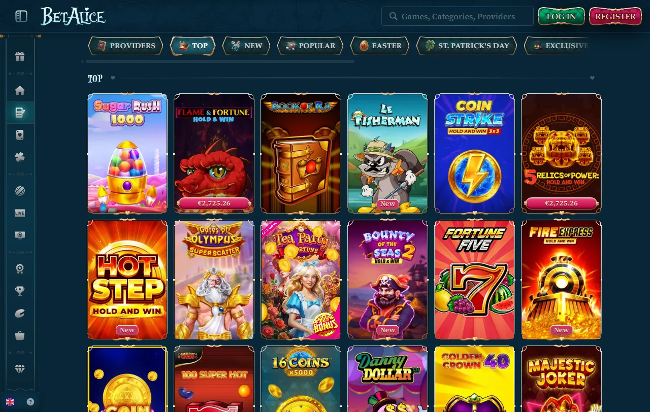 Bono de bienvenida de BetAlice Casino con 200 free spins y Bonus Crab
