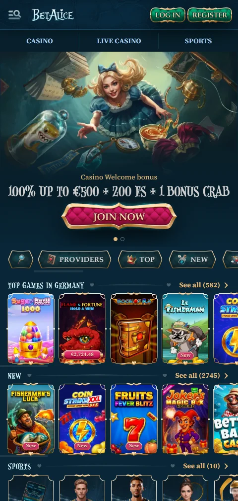BetAlice Casino en el celular desde el navegador, sin app nativa