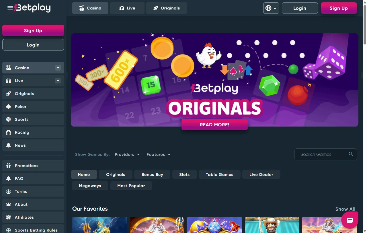 Catálogo de juegos de Betplay Casino con slots de Pragmatic Play y Nolimit City