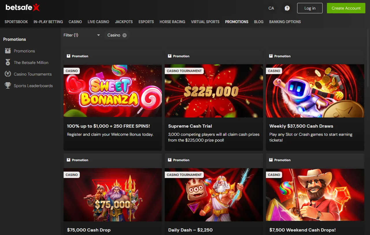 Bono de bienvenida de Betsafe Casino hasta USD 100 y sus condiciones de rollover