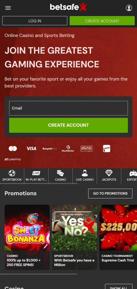 App de Betsafe Casino para iOS y Android con acceso biométrico