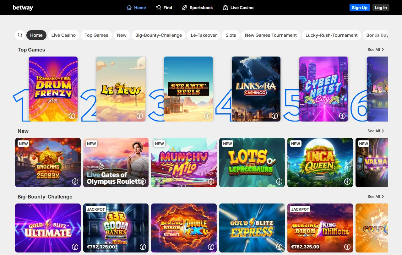 Vista general de Betway Casino para jugadores de Chile con caja en pesos