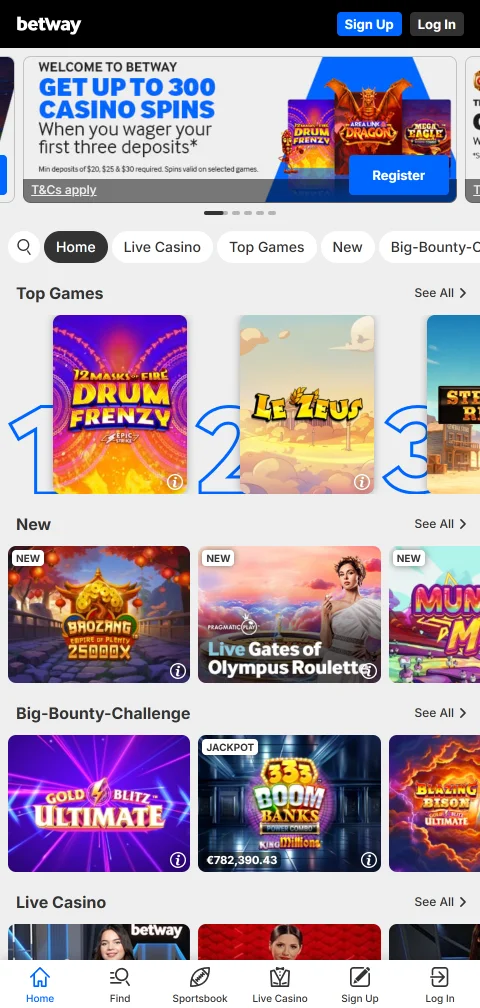 App de Betway Casino para Android e iOS con la misma cuenta web