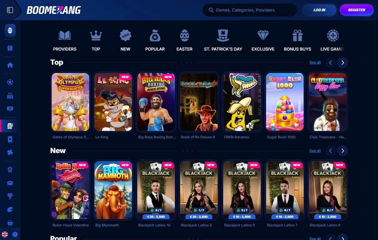 Bono de bienvenida de Boomerang Casino de 100% hasta $500.000 CLP