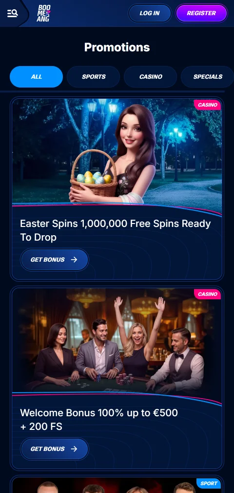 Cajero móvil de Boomerang Casino con tarjetas, billeteras electrónicas y criptomonedas