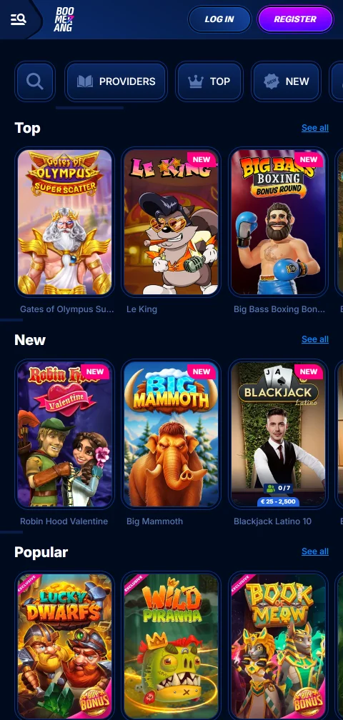 Información de seguridad y juego responsable de Boomerang Casino en móvil