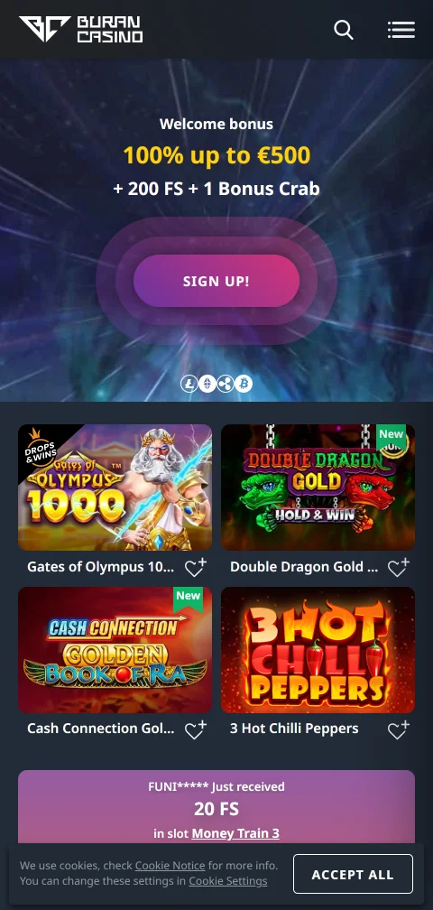 Buran Casino en versión web móvil, sin aplicación nativa para iOS ni Android