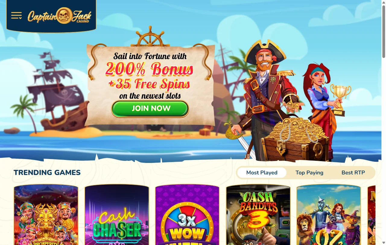 Panorama general de Captain Jack Casino y su catálogo RTG para jugadores en Chile