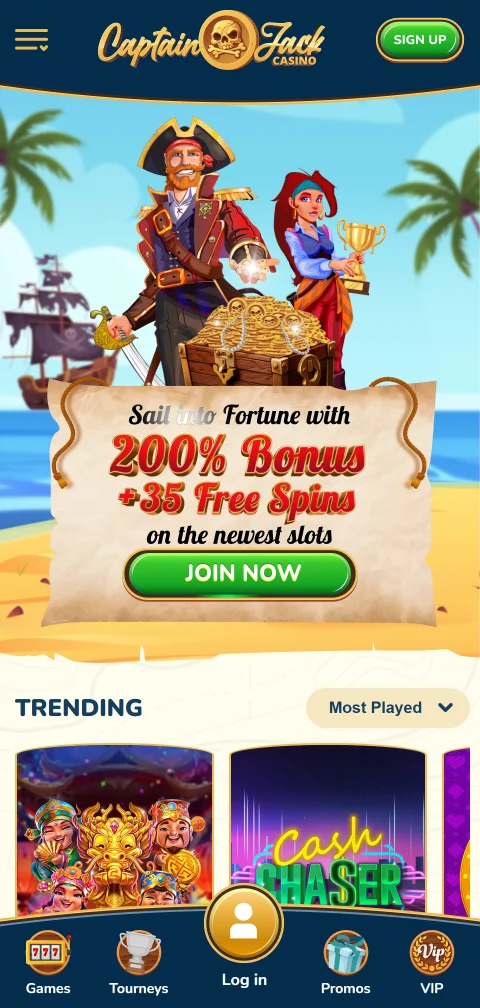 Captain Jack Casino desde el navegador del celular, sin app en las tiendas