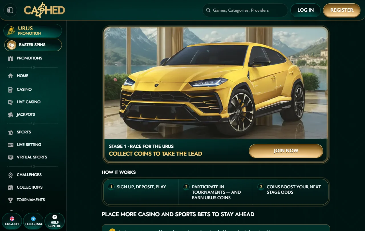 Bono de bienvenida de Cashed Casino con 100% del depósito y 200 giros gratis