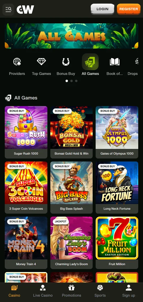 Cajero de CashWin Casino con Mach, Khipu, billeteras electrónicas y cripto