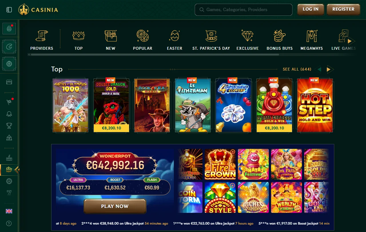 Paquete de bienvenida de Casinia de 200% hasta $530.000 CLP