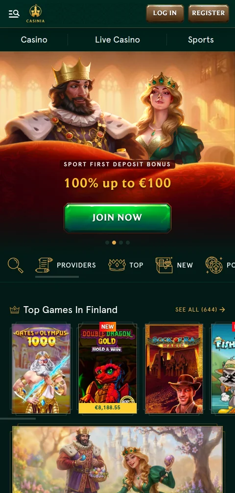 Casinia en el navegador del celular con el lobby completo para Chile
