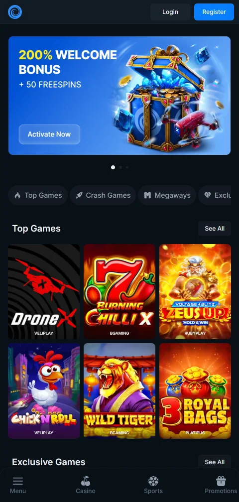 Casongo Casino en la web móvil responsiva desde un celular con Android
