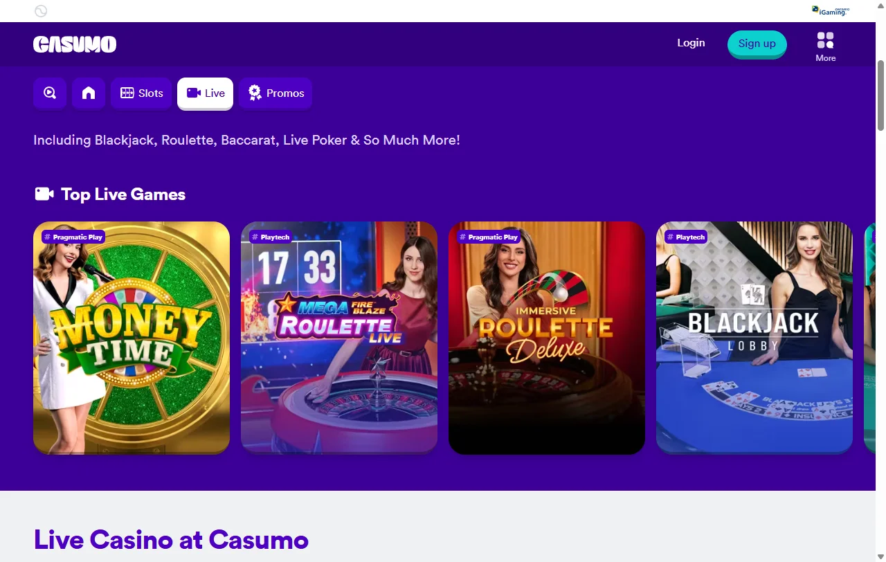 Catálogo de juegos de Casumo Casino con slots de Play