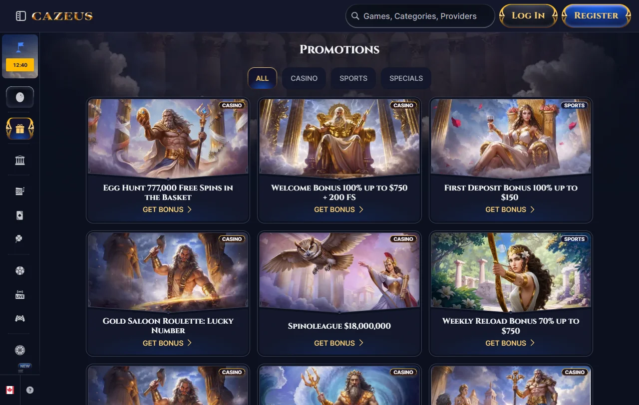 Condiciones del bono de bienvenida de Cazeus Casino con rollover 35x y giros gratis