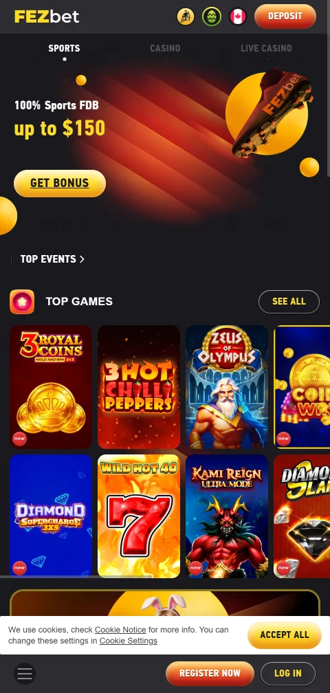 FezBet casino en el navegador del celular, sin aplicación nativa para Android