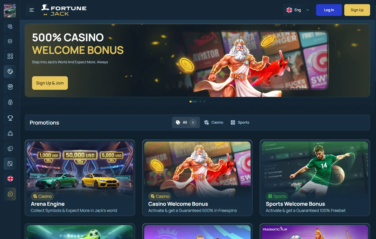 Catálogo de FortuneJack con slots de Pragmatic Play, Hacksaw Gaming, NetEnt y Nolimit City