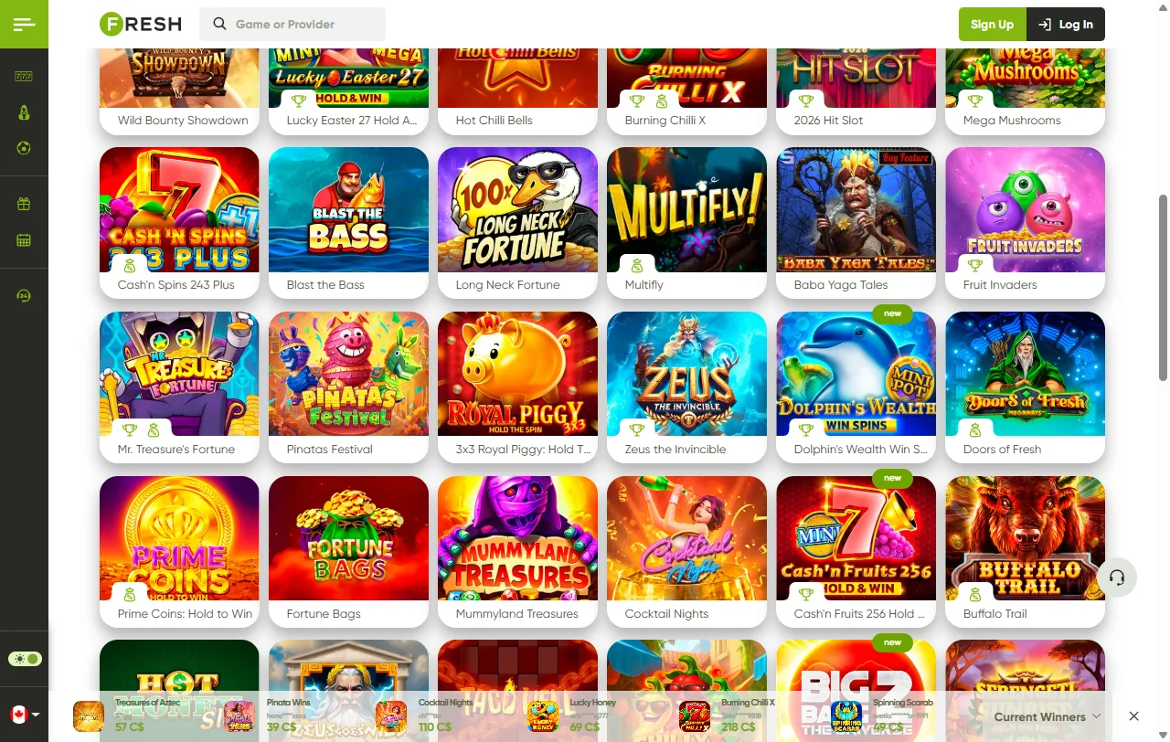Bono de bienvenida de Fresh Casino del 100% hasta $600.000 CLP