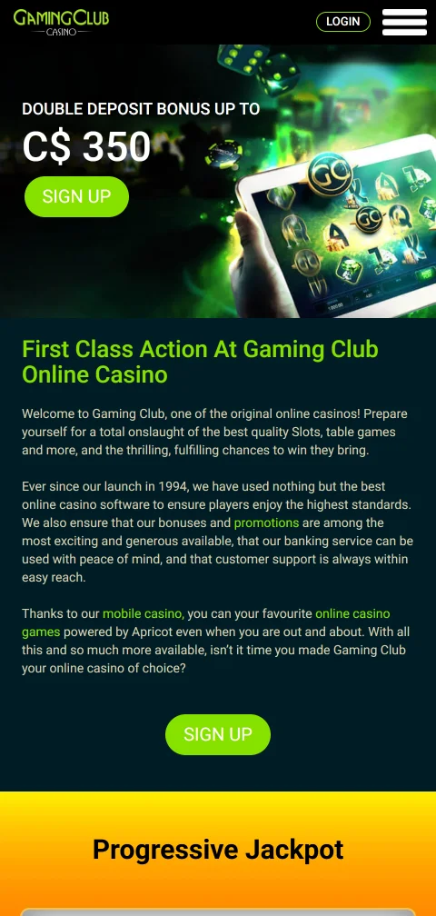 Gaming Club Casino en celular Android e iPhone mediante navegador HTML5