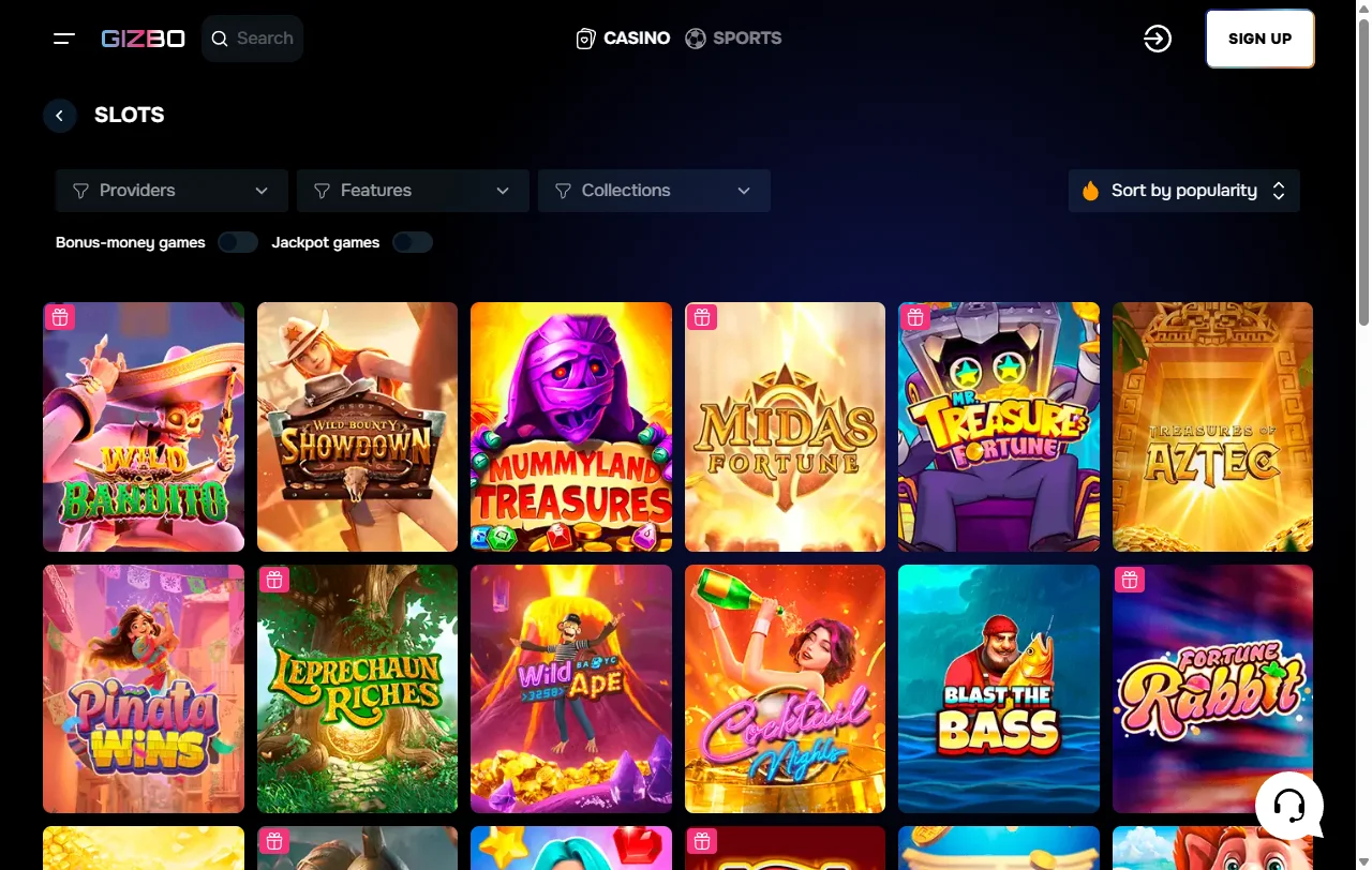 Bono de bienvenida de Gizbo Casino repartido en tres depósitos con free spins