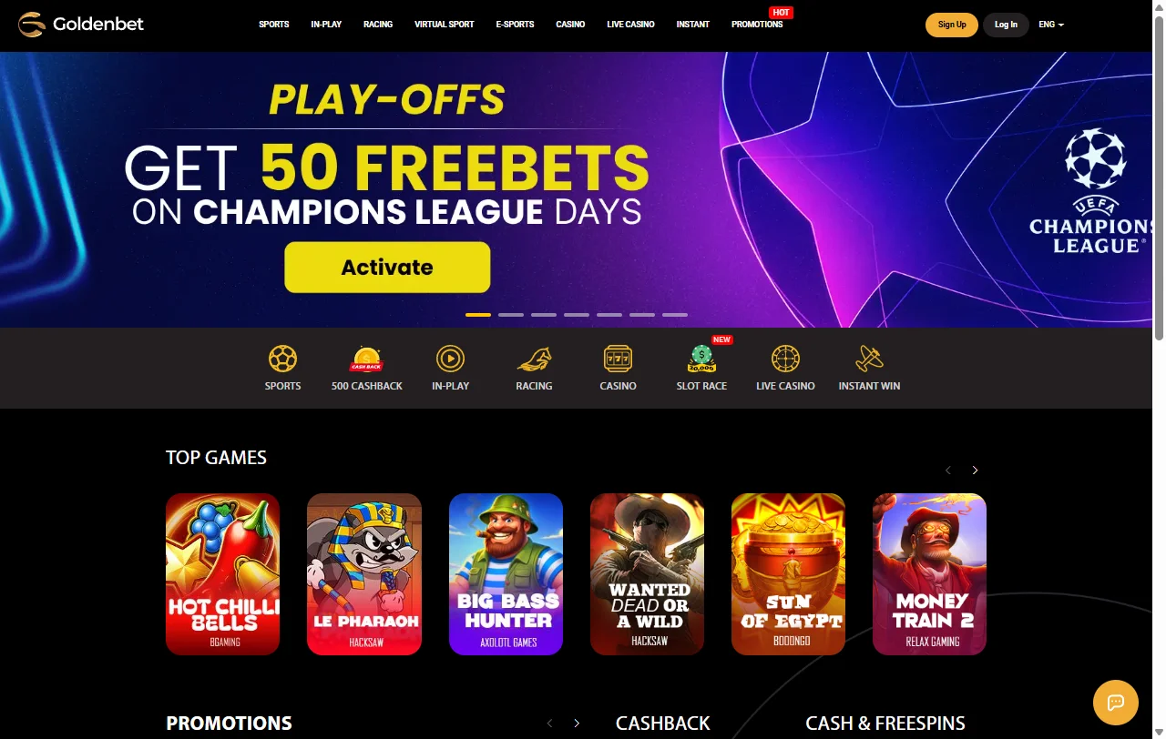 Vista general de GoldenBet Casino con casino y sportsbook en un mismo saldo