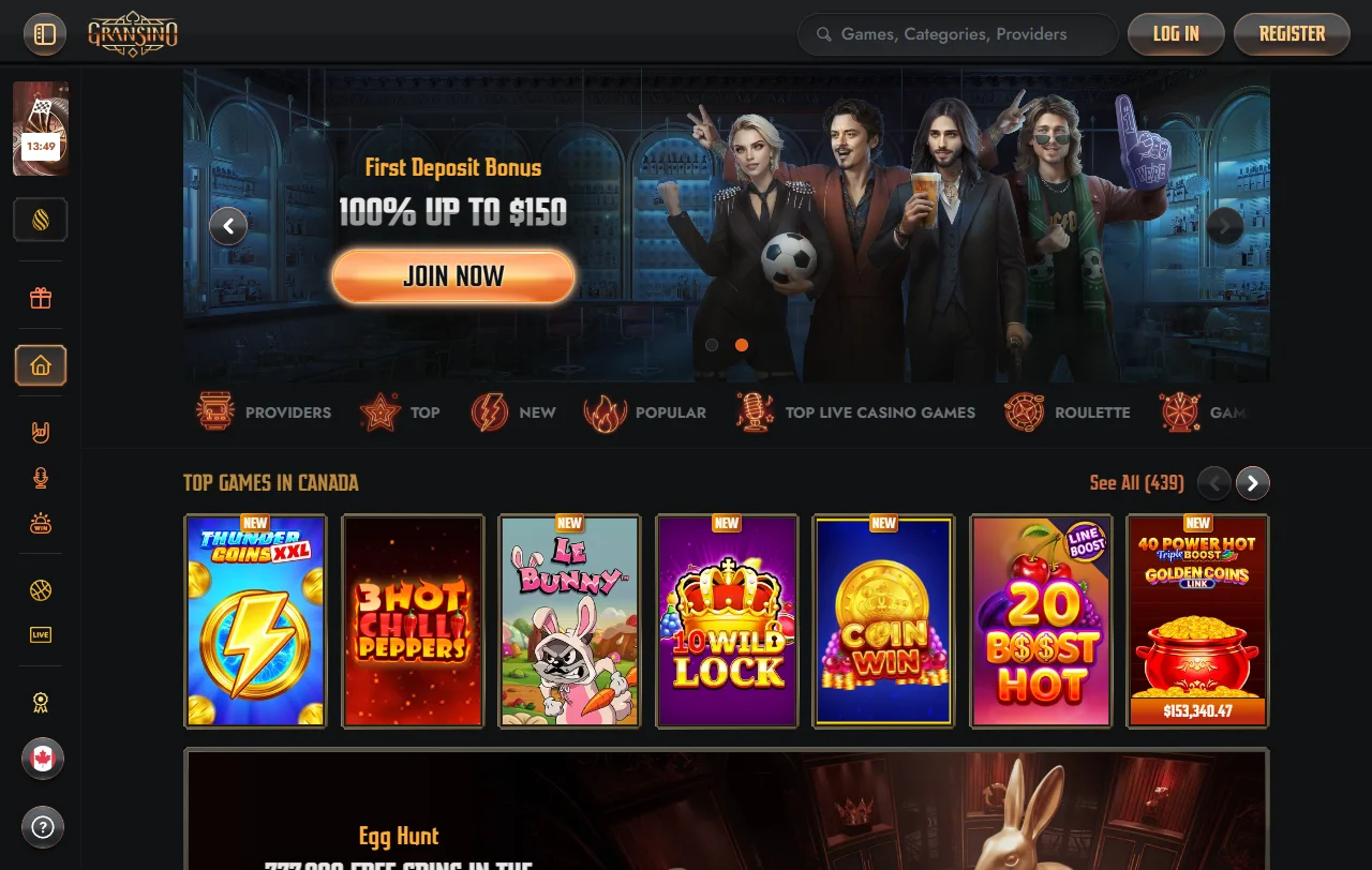 Vista general de Gransino Casino con su oferta para jugadores en Chile