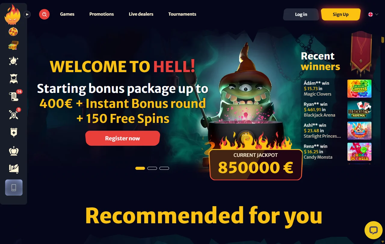 Portada de HellSpin Casino Chile con cuenta en pesos chilenos y acceso al registro