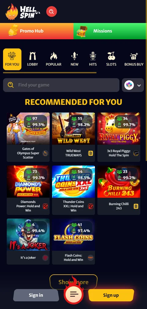 Información de licencia y juego responsable de HellSpin Casino vista en el celular