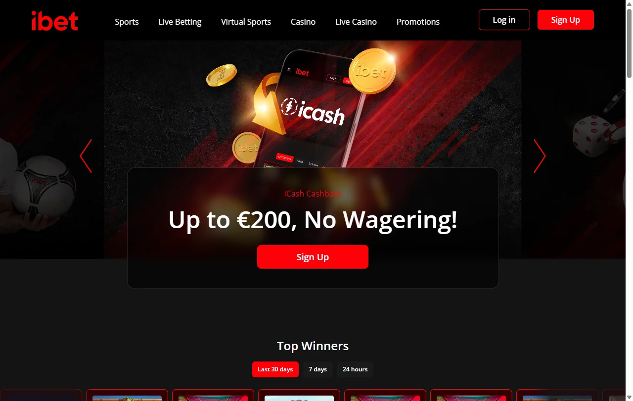 Portada de Ibet Casino con su oferta de casino y apuestas deportivas para Chile