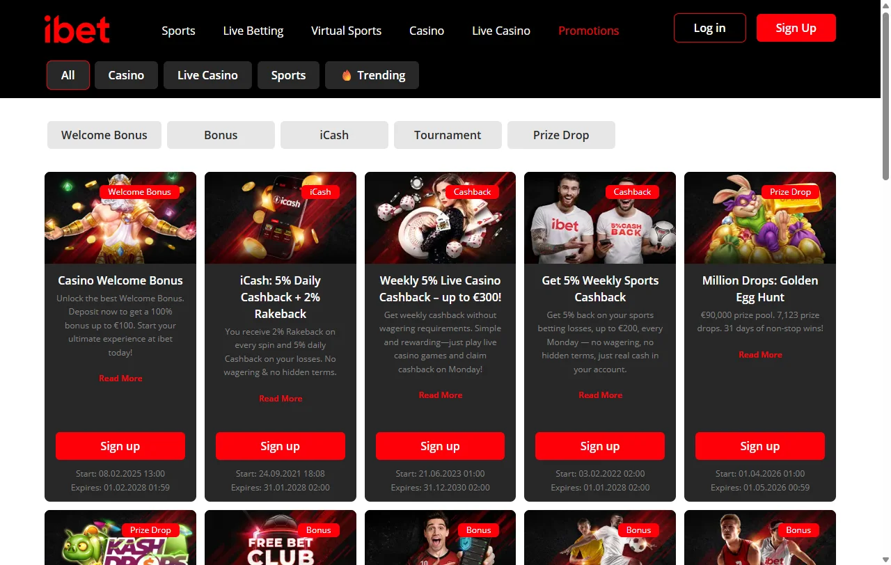 Bono de bienvenida de Ibet Casino del 100% con wagering de 40 veces