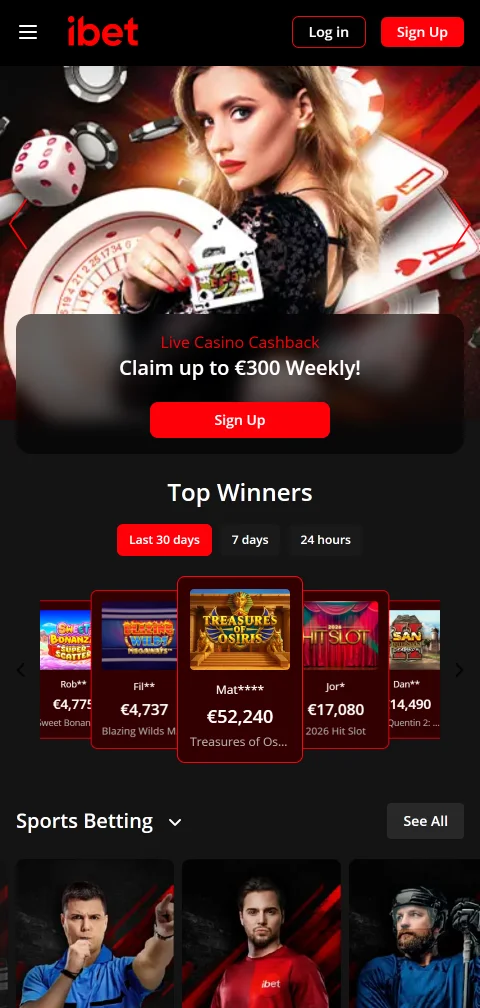 Ibet Casino en el navegador del celular con su versión HTML5 adaptativa