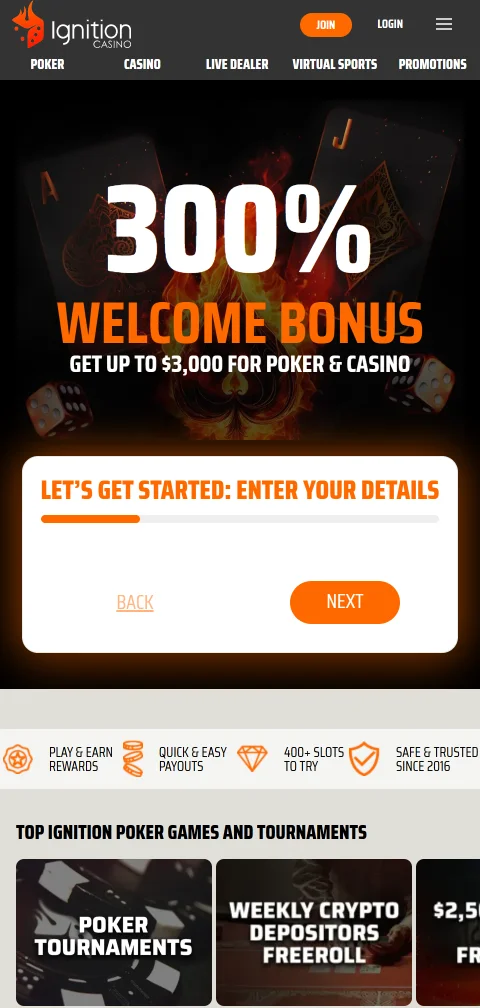 Ignition Casino en el navegador móvil sin necesidad de app nativa