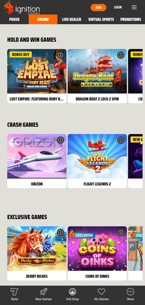 Cajero de Ignition Casino con depósitos y retiros en criptomonedas
