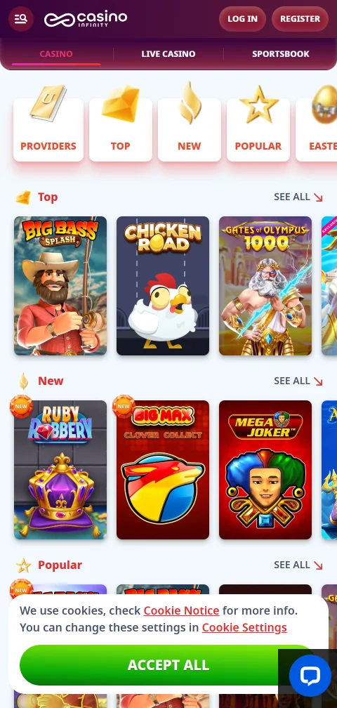 Cajero de Infinity Casino en el celular con Webpay, Khipu y billeteras