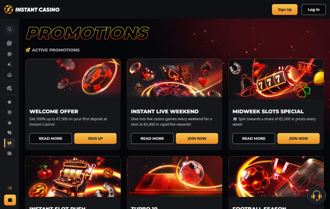 Catálogo de Instant Casino con más de 3.000 juegos de Pragmatic Play y Evolution