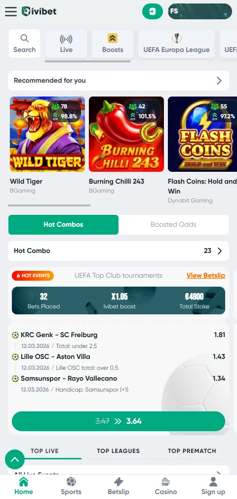 Versión móvil de Ivibet instalada como web app en un celular Android