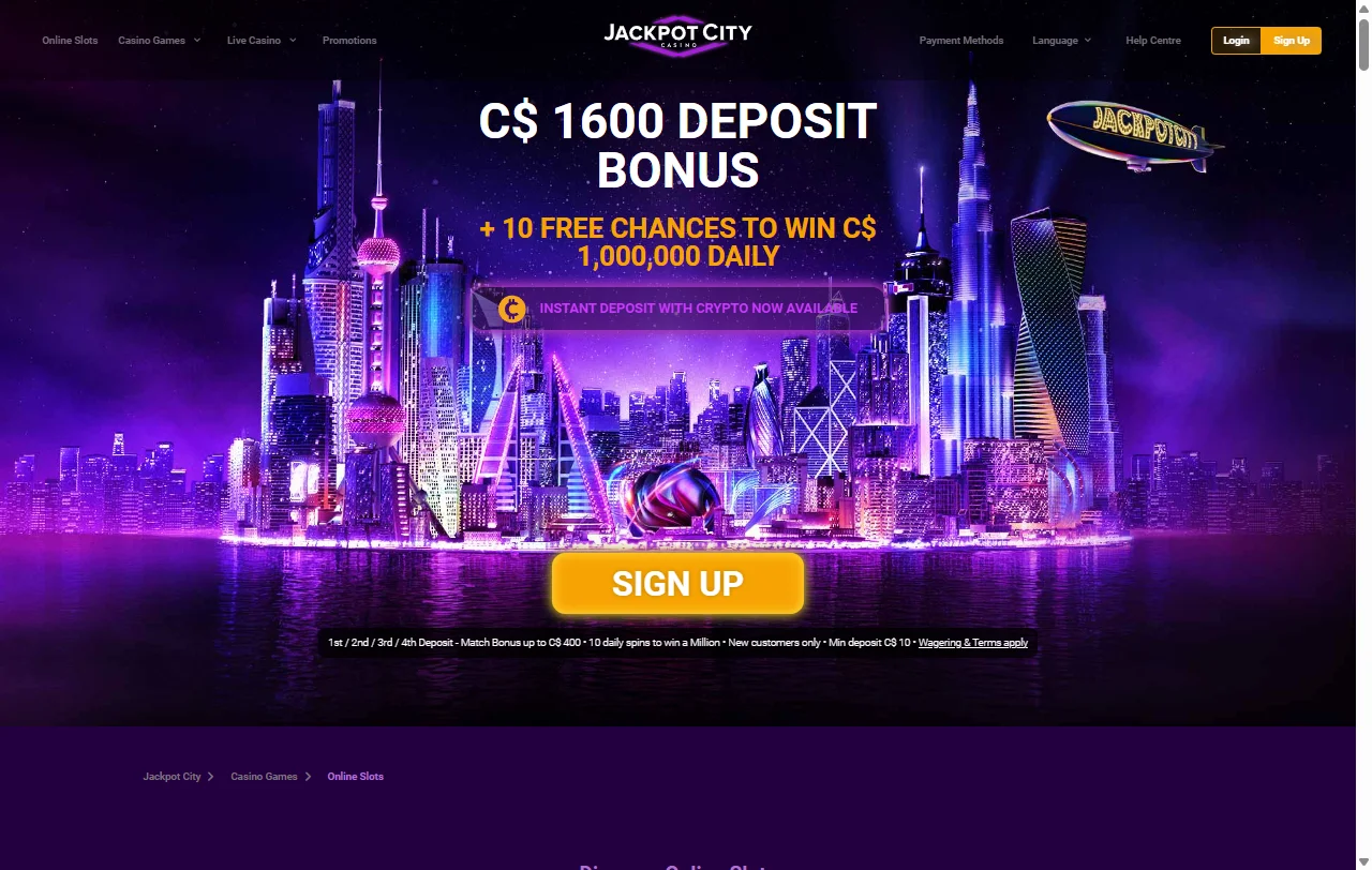 Portada de Jackpot City con su lobby de juegos para jugadores de Chile