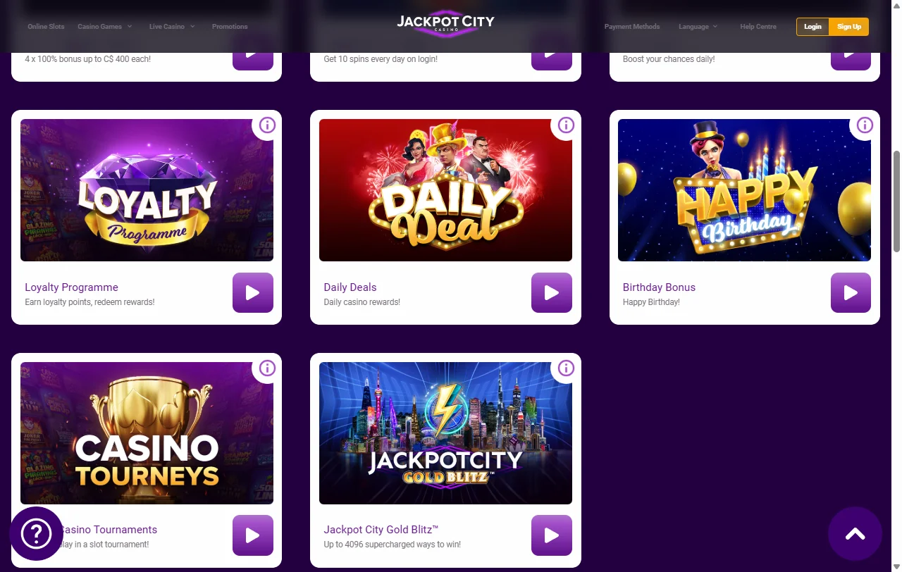 Paquete de bienvenida de Jackpot City de hasta $960.000 CLP en cuatro depósitos