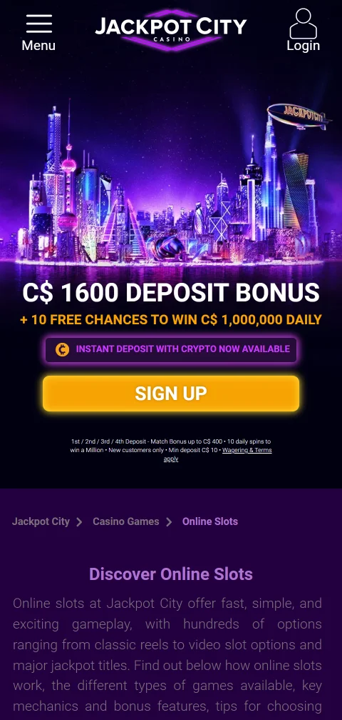 App de Jackpot City para iOS y Android con el catálogo completo