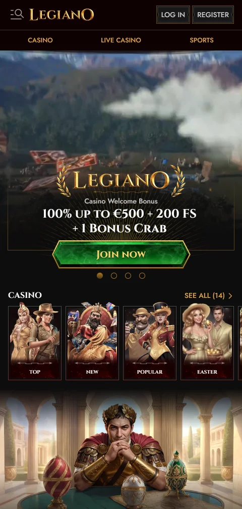 Legiano Casino en el navegador del celular sin aplicación nativa
