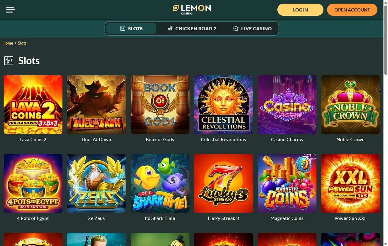 Catálogo de slots y live casino de Lemon Casino con Pragmatic Play