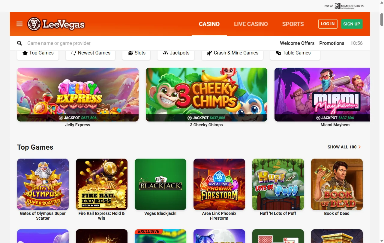Portada de LeoVegas Casino con su propuesta internacional y aviso de cierre en Chile